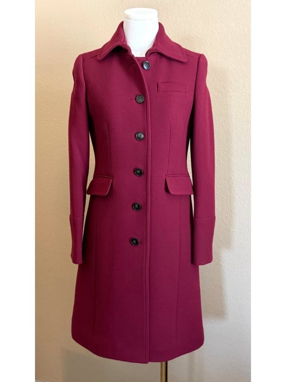 J. Crew Women's Double Cloth Wool Blend Tailored Coat Burgundy Classic